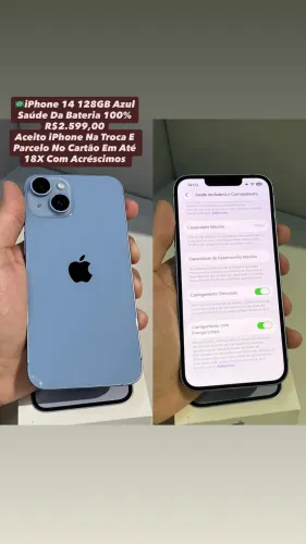 iPhone 14 128GB Azul - Saúde Da Bateria 100% (Usado)