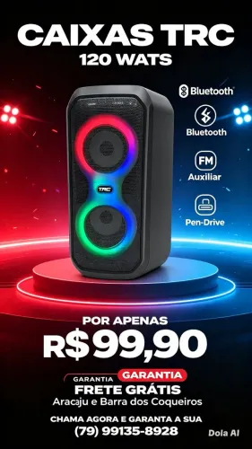 Caixa de som Bluetooth, com FM, pen-drive e auxiliar 120 watts