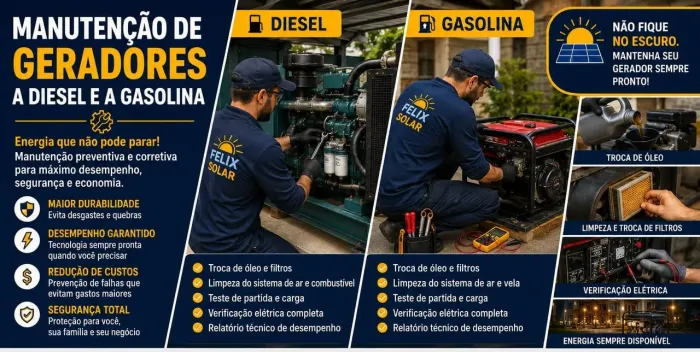 Manutenção em geradores de energia a diesel e a gasolina 