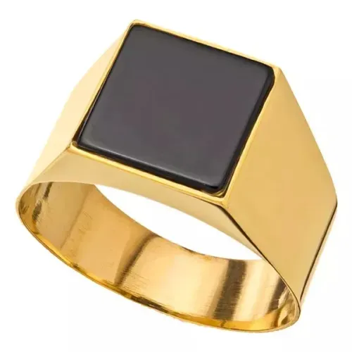 Anel de Ouro 18 Kilates Masculino Imperador Com Pedra Peso 7 Gramas Ônix 20 mm x 20 mm 