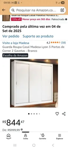 Guarda Roupa Casal Madesa Lyon 3 Portas de Correr 2 Gavetas - Branco