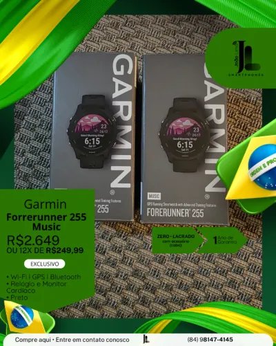 RELÓGIO GARMIN FORERUNNER 255 MUSIC, PRETO, LACRADO, EXCLUSIVO!