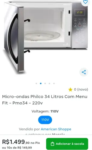 Micro-ondas Philco 42 Litros Jumbo Espelhado Branco 