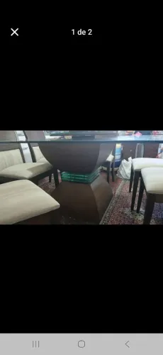 Base de mesa em madeira de lei, com detalhes vidros 16 mm
