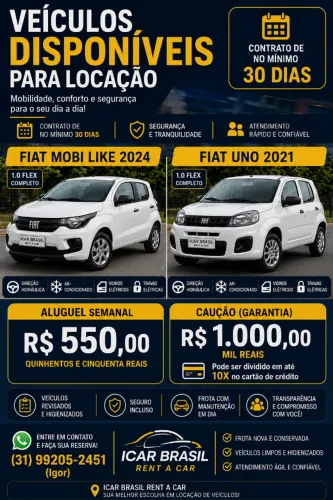 Alugo Fiat Mobi ou Fiat Uno completos para aplicativo Uber/99!!