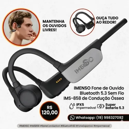 ? Liberdade e Tecnologia: Fone de Condução Óssea IMENSO IMS-858 ?Transforme sua maneira d