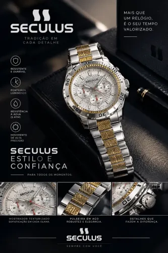 Relógio Seculus Original - Bicolor Aço (Estilo e Confiança)