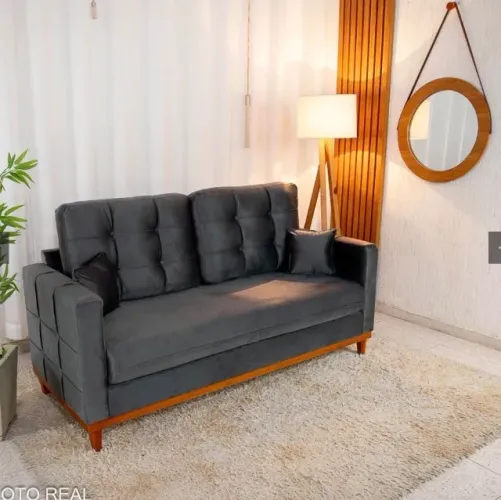Sofá Malibu Veludo Living 3 Lugares