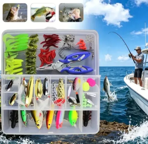 KIT PESCA ISCAS ARTIFICIAIS + 100 ITENS