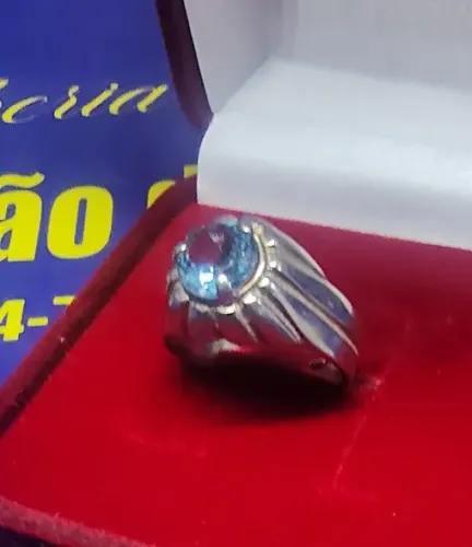 Anel Pedra Azul 7 mm Prata 950 Peso 5.20 Gramas
