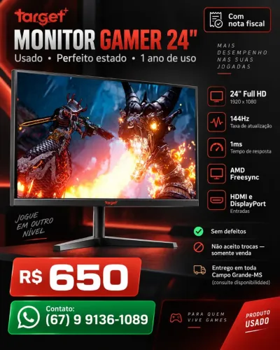 Monitor gamer Target 144Hz / 24 Pol