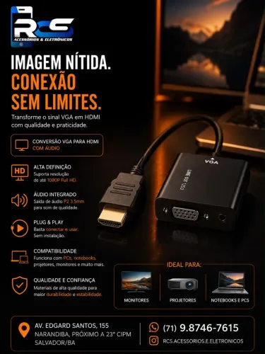 Cabo Conversor Hdmi Para Vga