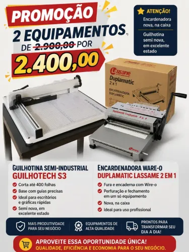 Guilhotina Semi-industrial Guilhotech SE + Encardenadora Ware-o Lassame 2 em 1
