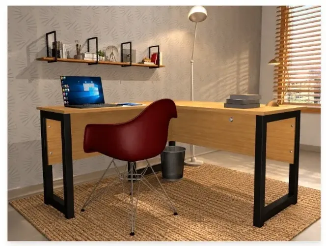 Mesa de Escritório Delluxe Wood Em L: L137cm x P137cm x A74cm