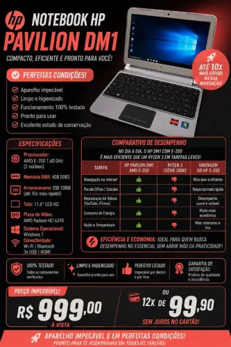 Notebook Pavilion DM1 com ssd, pronto pra uso