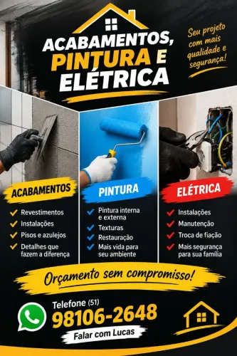 Reparos, revestimento, elétrica e pintura.
