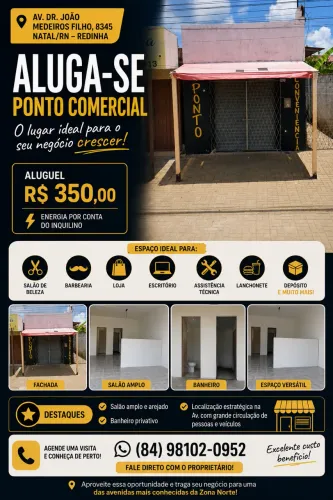Aluga-se Ponto Comercial na Av. João Medeiros Filho - R$ 350