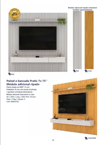 Painel Ripado com Bancada Pratic MDF 2.50cm R$1.999,00