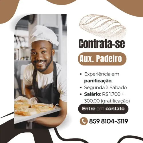 Vaga para Auxiliar de Padeiro