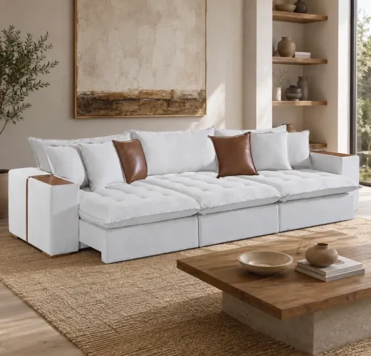 Sofá Cama 322cm em Linho 6 Lugares Retrátil e Reclináve p4