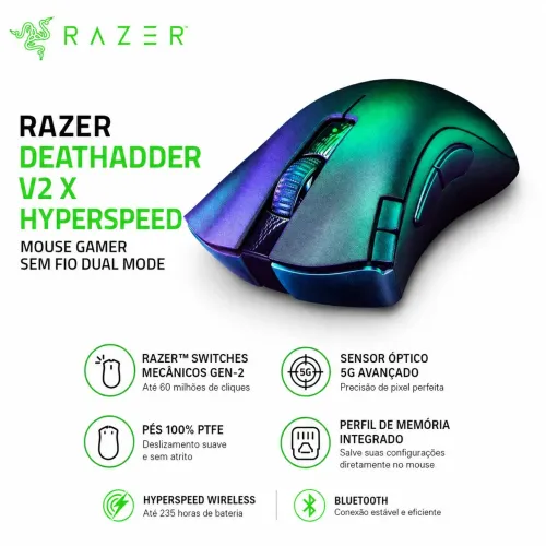 Mouse Gamer Razer DeathAdder V2 X HyperSpeed Sem Fio