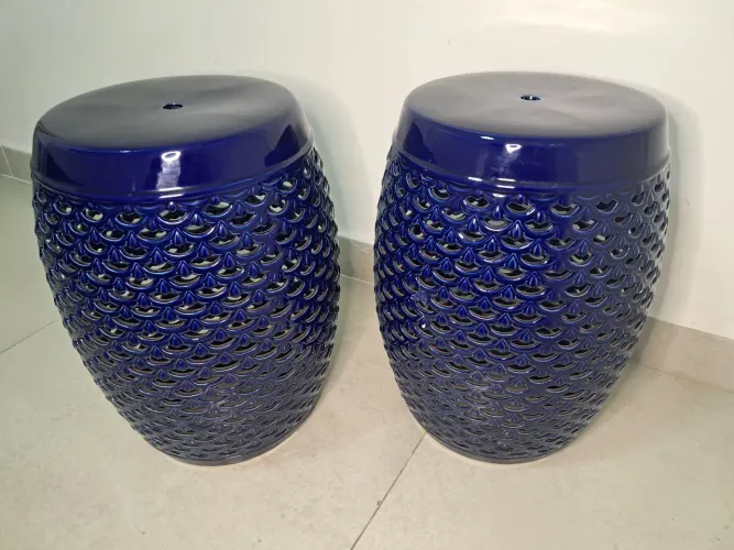 Par de Seat Garden Ceramica Design Suave Texturizado - Azul