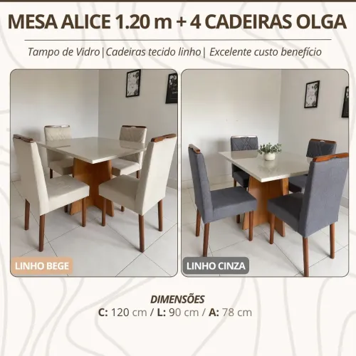 Mesa de Jantar elegante com 4 cadeiras 1.20x80m