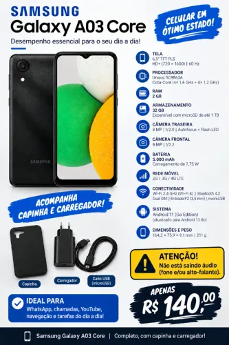 Samsung Galaxy A03 Core - Leia a Descrição!