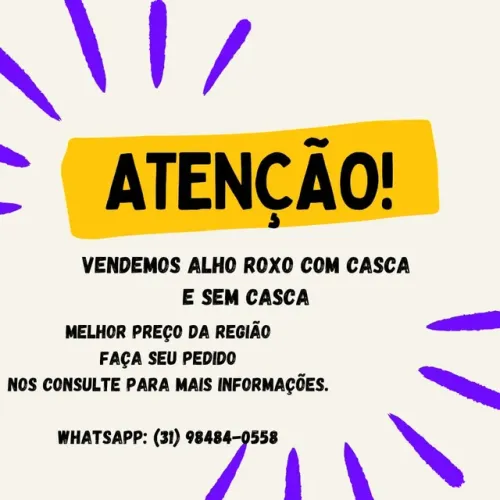 Vendemos alho roxo com casca e sem casca