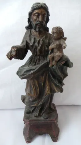 Imagem sacra antiga de são josé em madeira toda entalhada belíssima peça!!