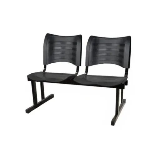 Cadeira Longarina Plástica 2 Lugares Cor Preto Conforto Durável Modelo 34213
