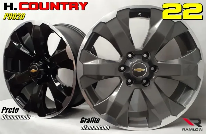 Roda aro 22 Chevrolet S10 H Country preta com diamantado 6x139 jogo novo 