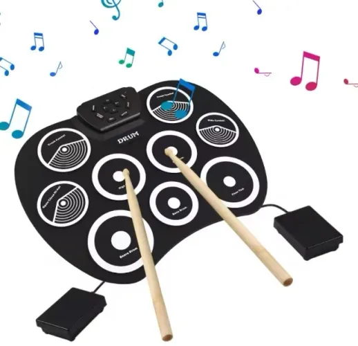Bateria eletronica portatil 9 pads baquetas 2 pedais midi interface