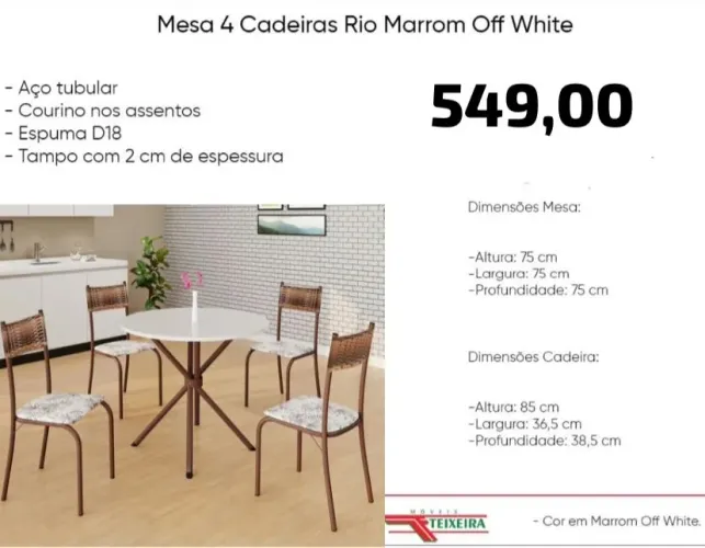 Mesa de Jantar 4 Cadeiras Rio Marrom Off White. / FRETE GRÁTIS ENTREGA HOJE !!!