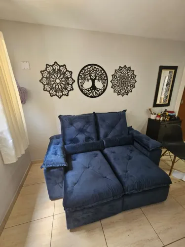 Sofá Retrátil Reclinável 2 Lugares 180cm Veludo Azul