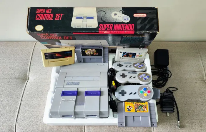 Super Nintendo Video Game Snes Fat Console Original Com Caixa E Cartuchos Relíquia Anos 90