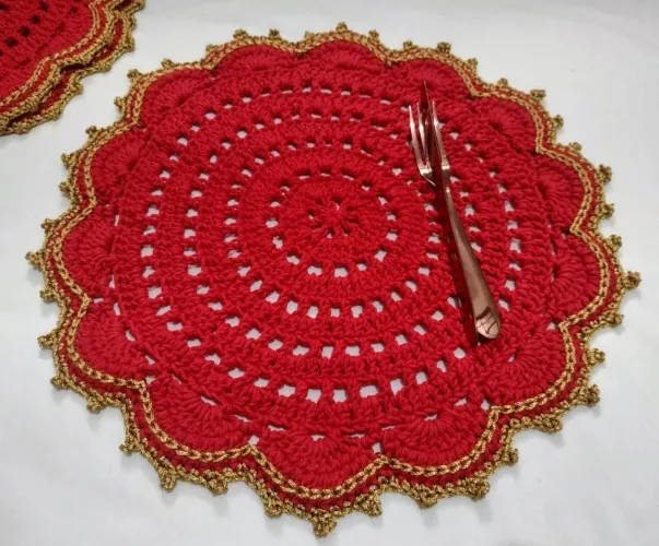 Sousplat vermelho, kit 6 lugares ,Jogo americano de crochê, unidade 