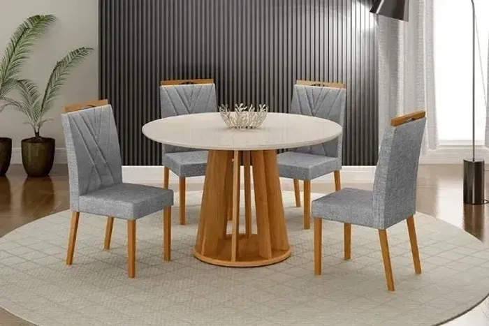 Mesa De Jantar Com 4 Cadeiras Cinza Veludo