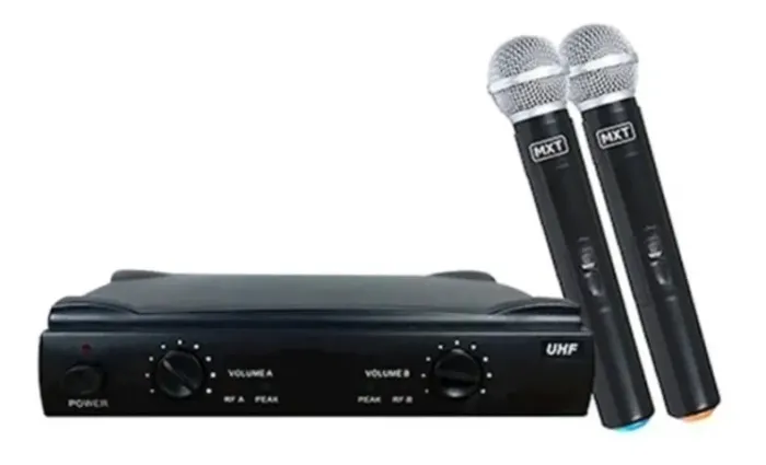 Microfone MXT UHF-302 Sem Fio Profissional Duplo Com Case