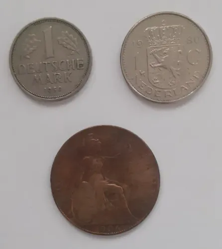 Lote 3 Moedas - Reino Unido / Alemanha / Holanda 
