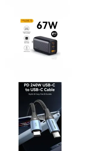 Carregador 67W Voltme + Cabo USB-C 240W Vention 2 Metros