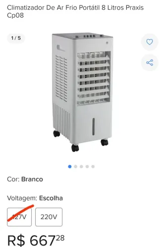 Climatizador De Ar Frio Portátil 8 Litros Praxis Cp08