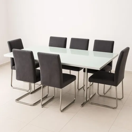 Mesa de Jantar de vidro com 6 cadeiras - moderna e elegante