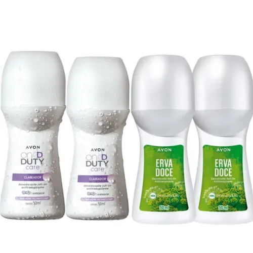 Kit 4 Desodorantes Roll On Feminino Duty Care E Erva Doce 50ml Cada