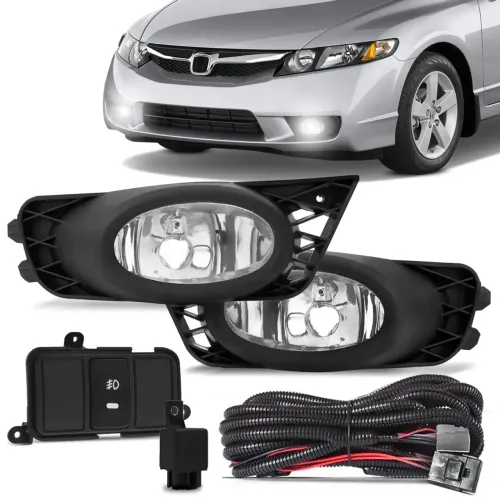 Kit Farol de Milha New Civic 2009 a 2011 Auxiliar Neblina Botão Modelo Original