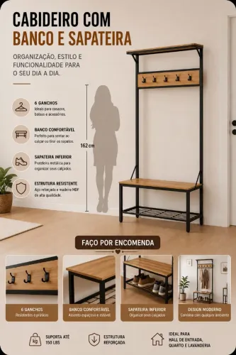 Cabideiro com banco e sapateira 