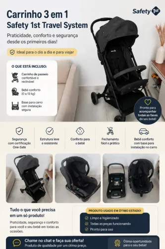 Carrinho de Bebê Preto + Bebê Conforto Safety 1st 