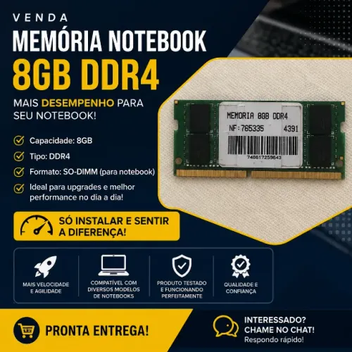 Memória RAM 8GB DDR4 para Notebook