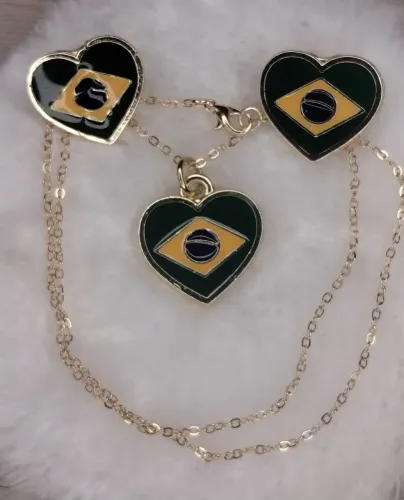 Conjunto de colar e brinco bandeira do Brasil folheado