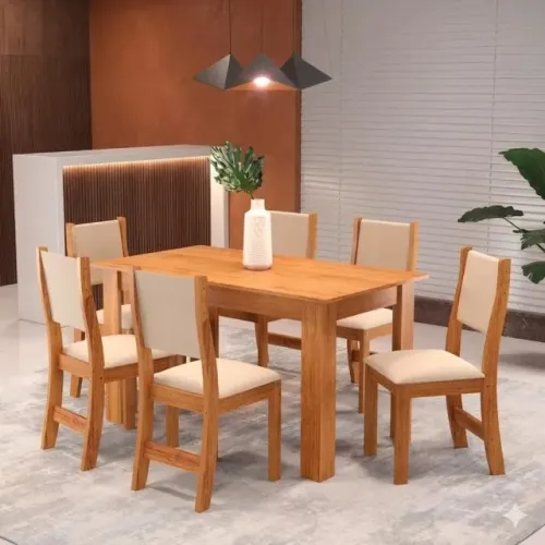 Mesa de jantar com 6 cadeira luana bronze